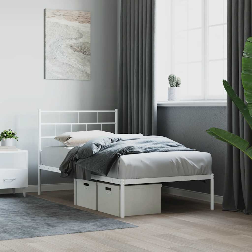 Metalni okvir za krevet s uzglavljem bijeli 107x203 cm