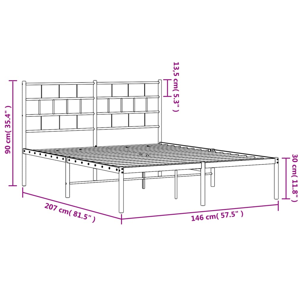 Metalni okvir za krevet s uzglavljem bijeli 140 x 200 cm