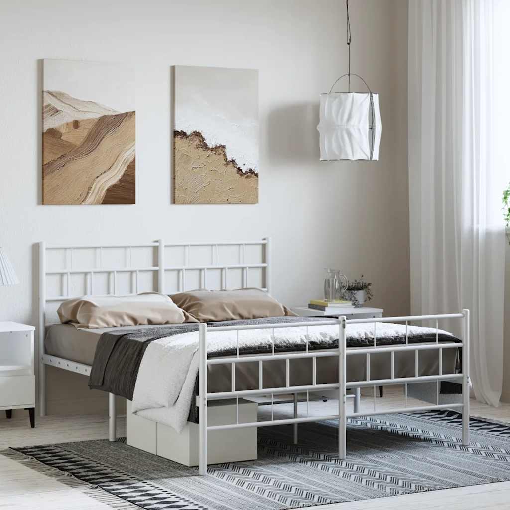 Metalni okvir kreveta uzglavlje i podnožje bijeli 135 x 190 cm