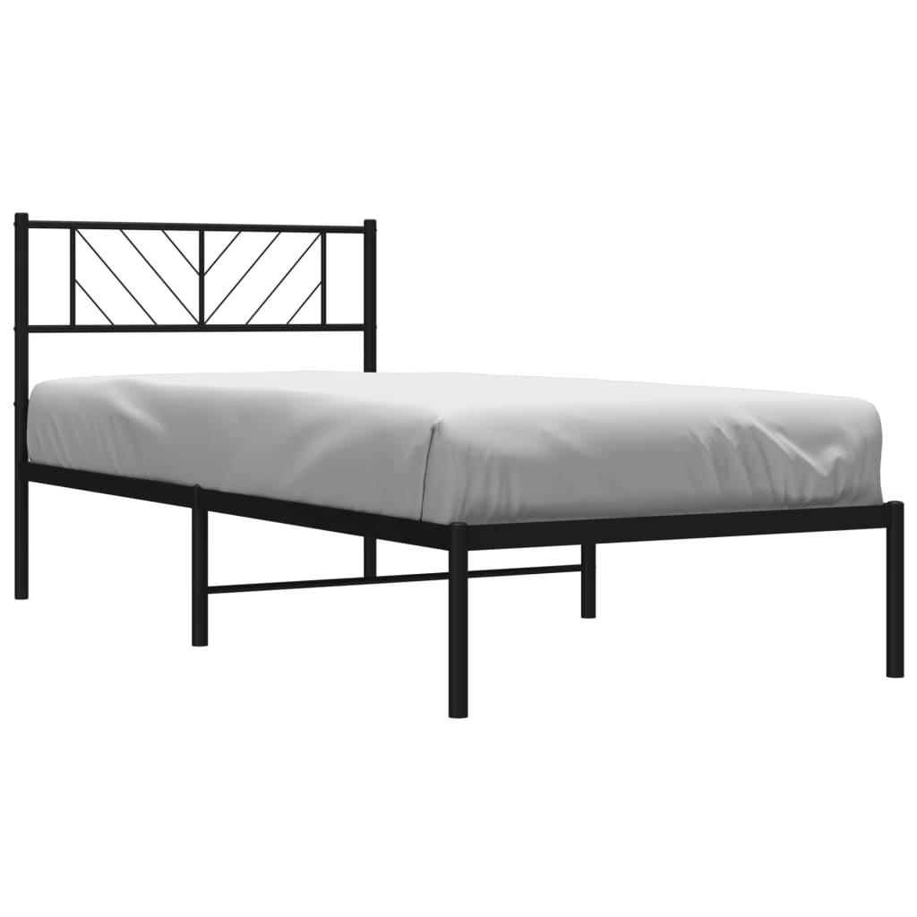 Metalni okvir za krevet s uzglavljem crni 75x190 cm