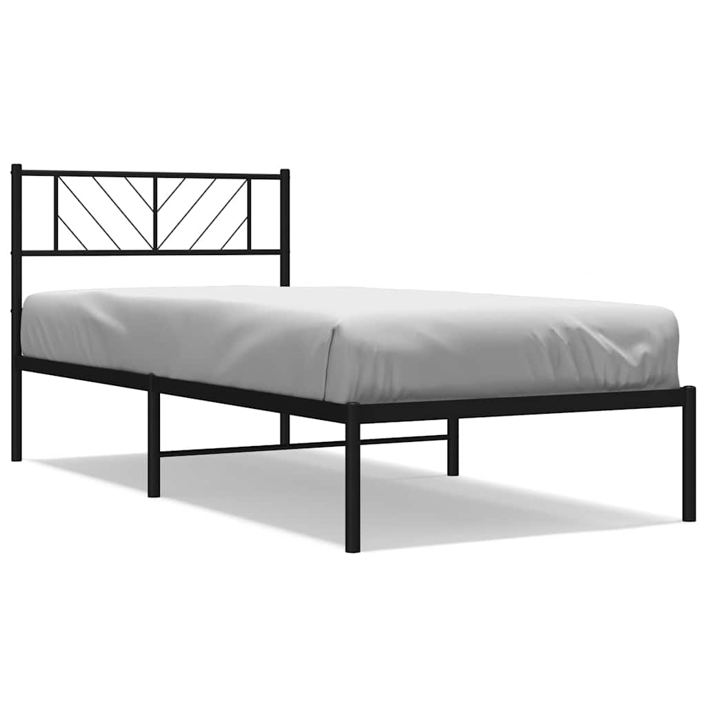 Metalni okvir za krevet s uzglavljem crni 100x190 cm
