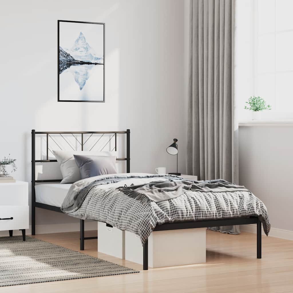 Metalni okvir za krevet s uzglavljem crni 100x190 cm