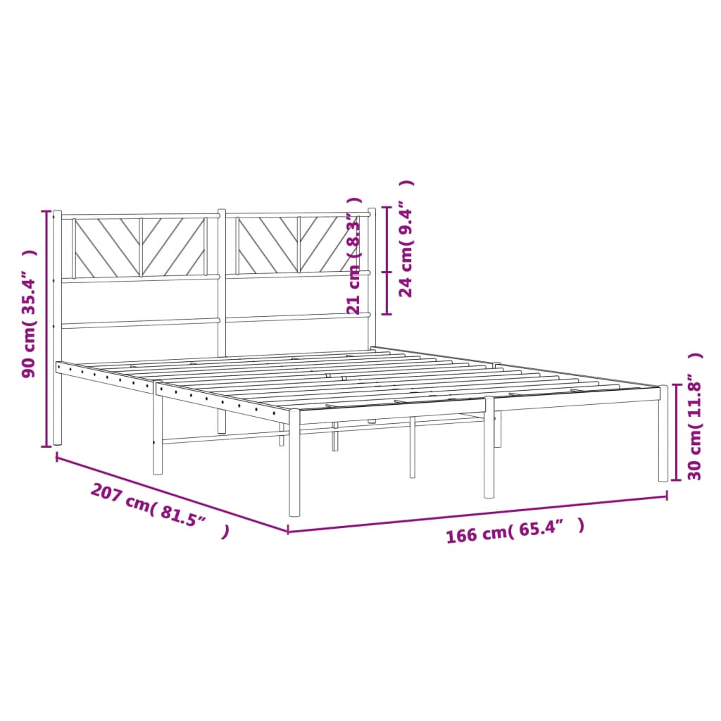 Metalni okvir za krevet s uzglavljem crni 160x200 cm