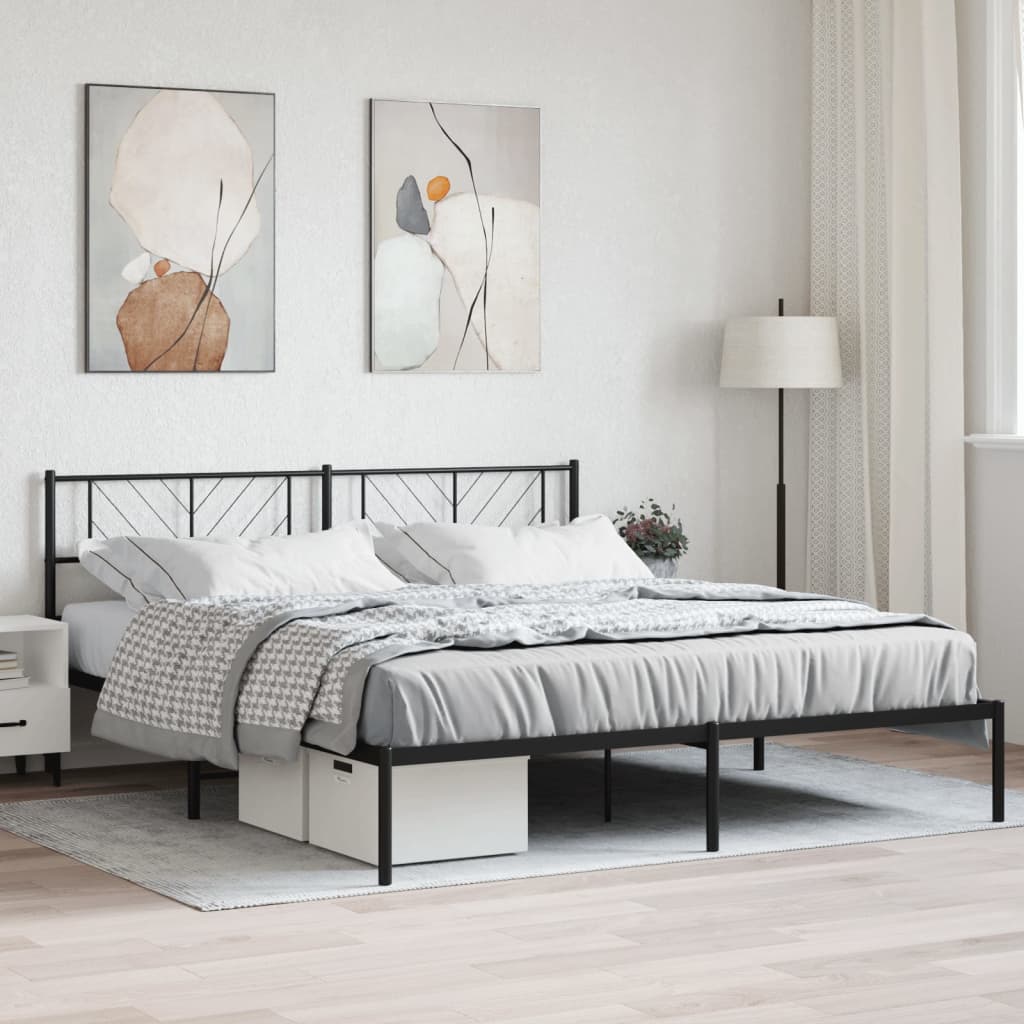 Metalni okvir za krevet s uzglavljem crni 200x200 cm