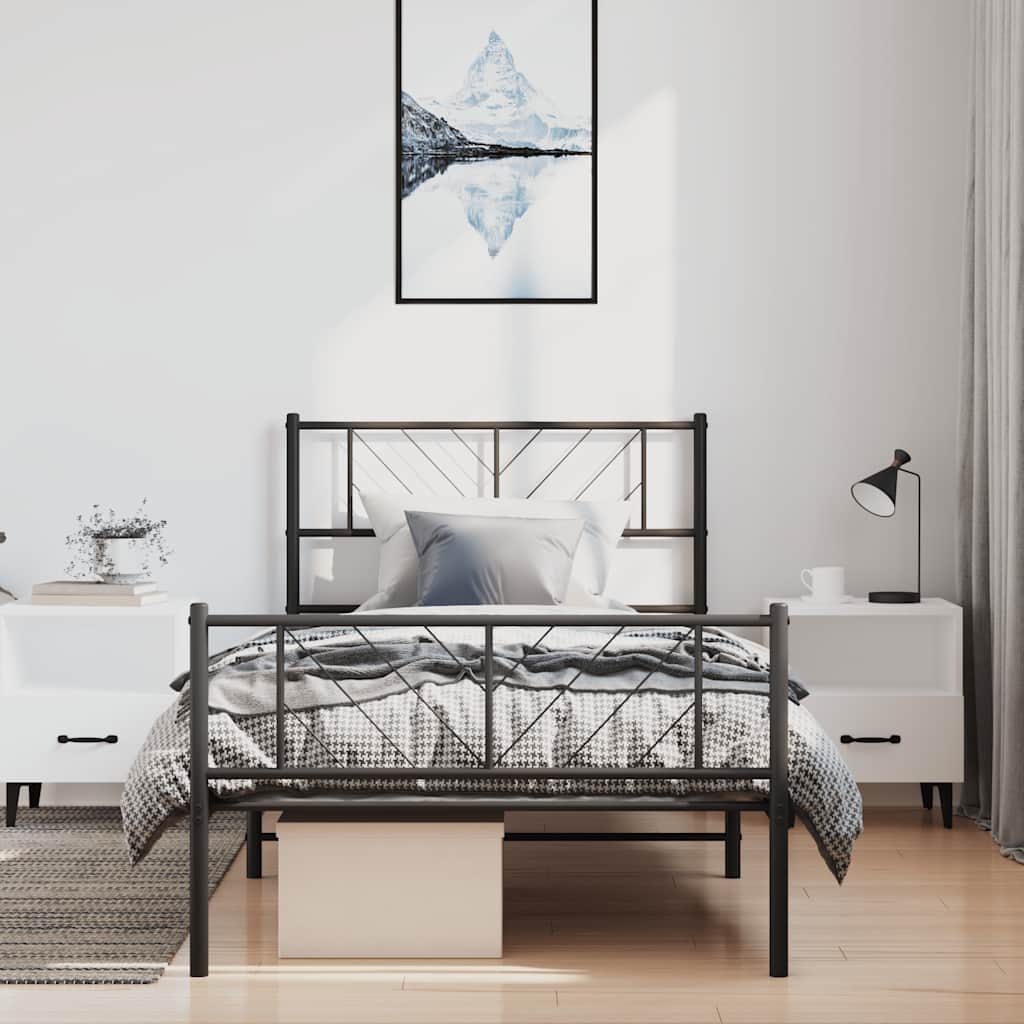 Metalni okvir kreveta uzglavlje i podnožje crni 100x190 cm