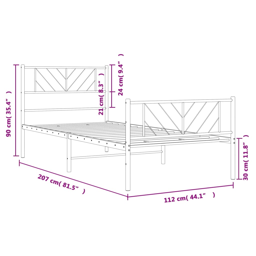 Metalni okvir kreveta uzglavlje i podnožje crni 107x203 cm