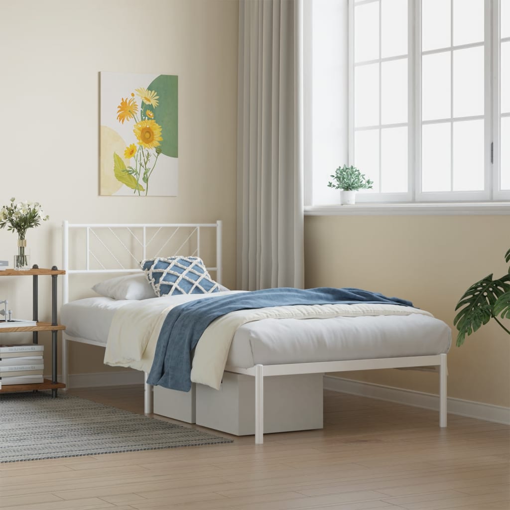 Metalni okvir za krevet s uzglavljem bijeli 90 x 190 cm