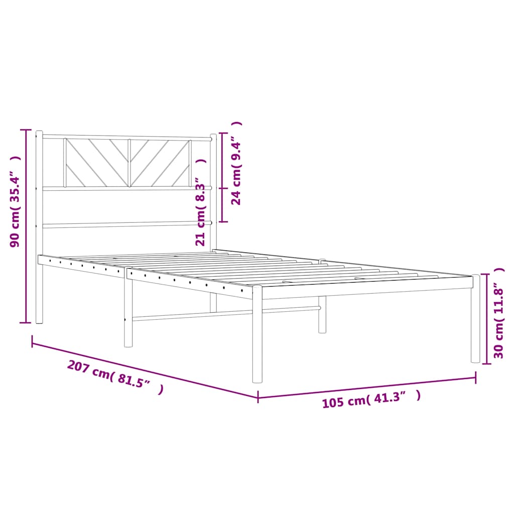 Metalni okvir za krevet s uzglavljem bijeli 100x200 cm