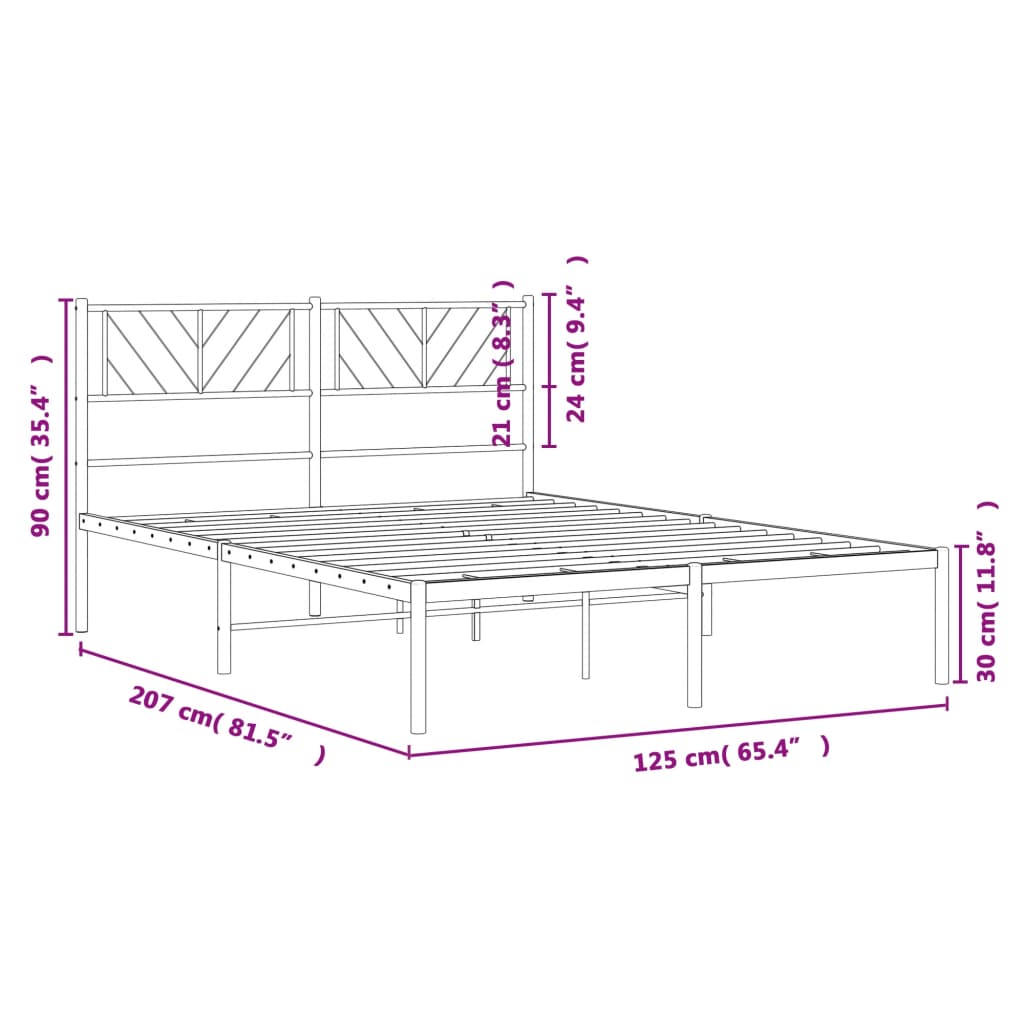 Metalni okvir za krevet s uzglavljem bijeli 120x200 cm