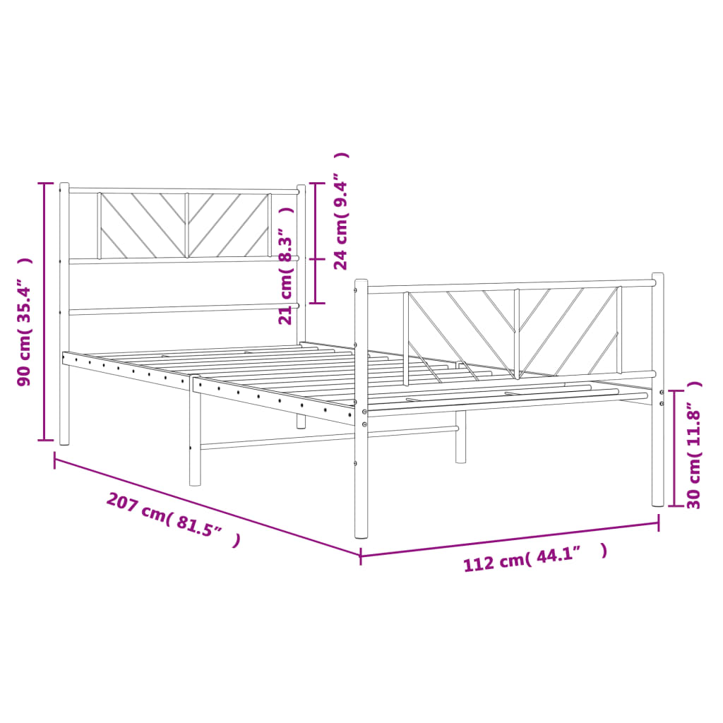 Metalni okvir kreveta uzglavlje i podnožje bijeli 107x203 cm