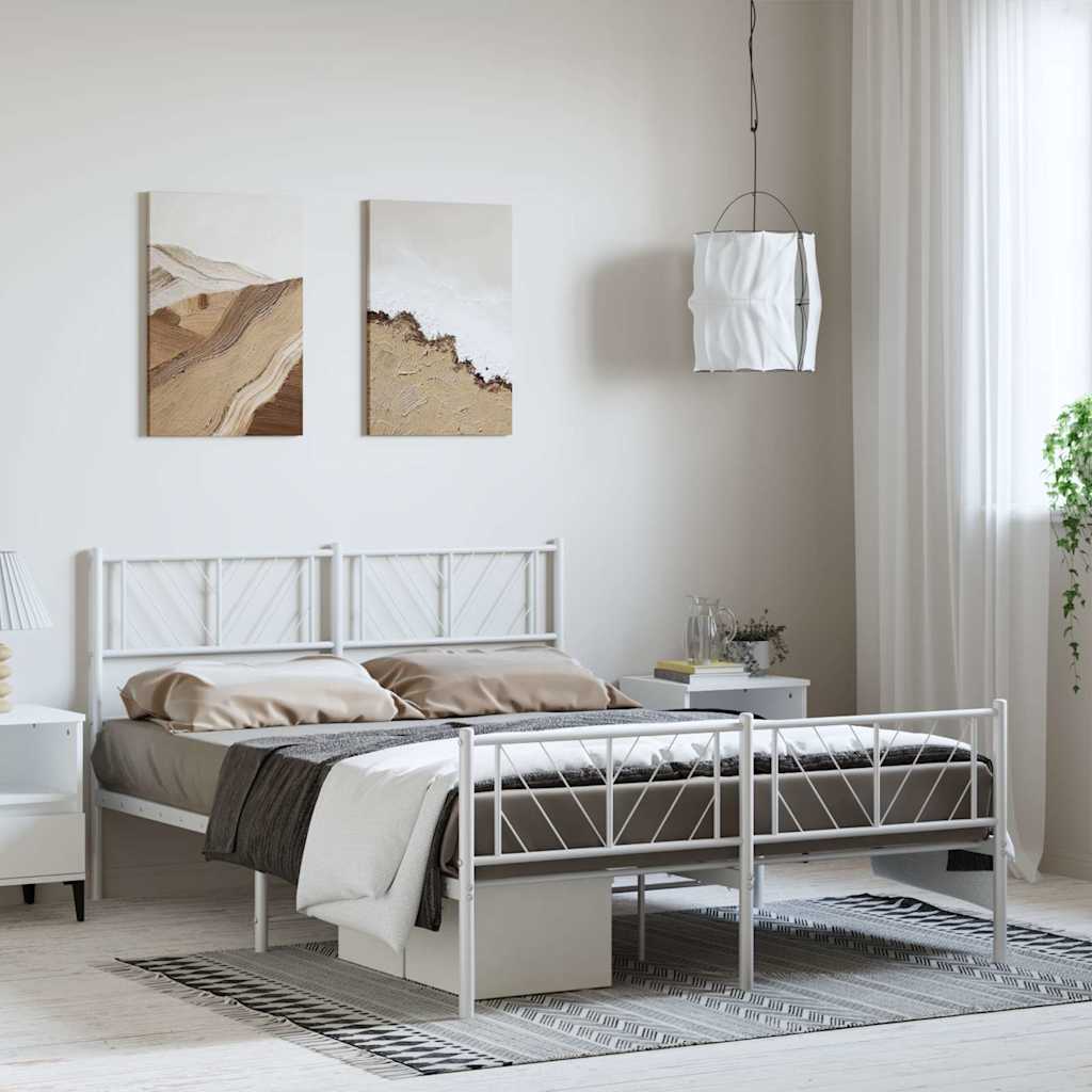 Metalni okvir kreveta uzglavlje i podnožje bijeli 135 x 190 cm