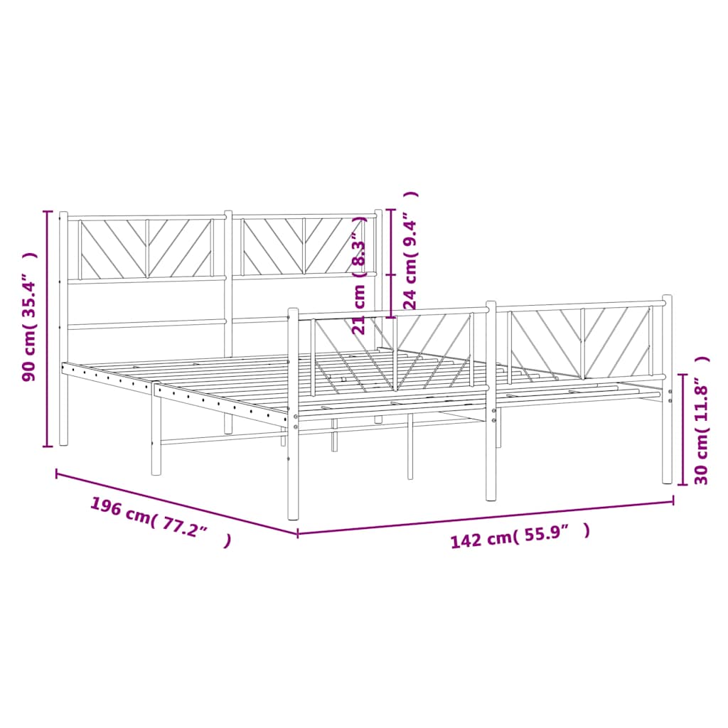 Metalni okvir kreveta uzglavlje i podnožje bijeli 135 x 190 cm
