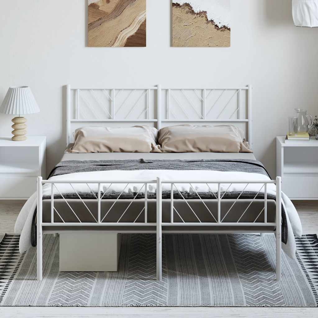Metalni okvir kreveta uzglavlje i podnožje bijeli 135 x 190 cm