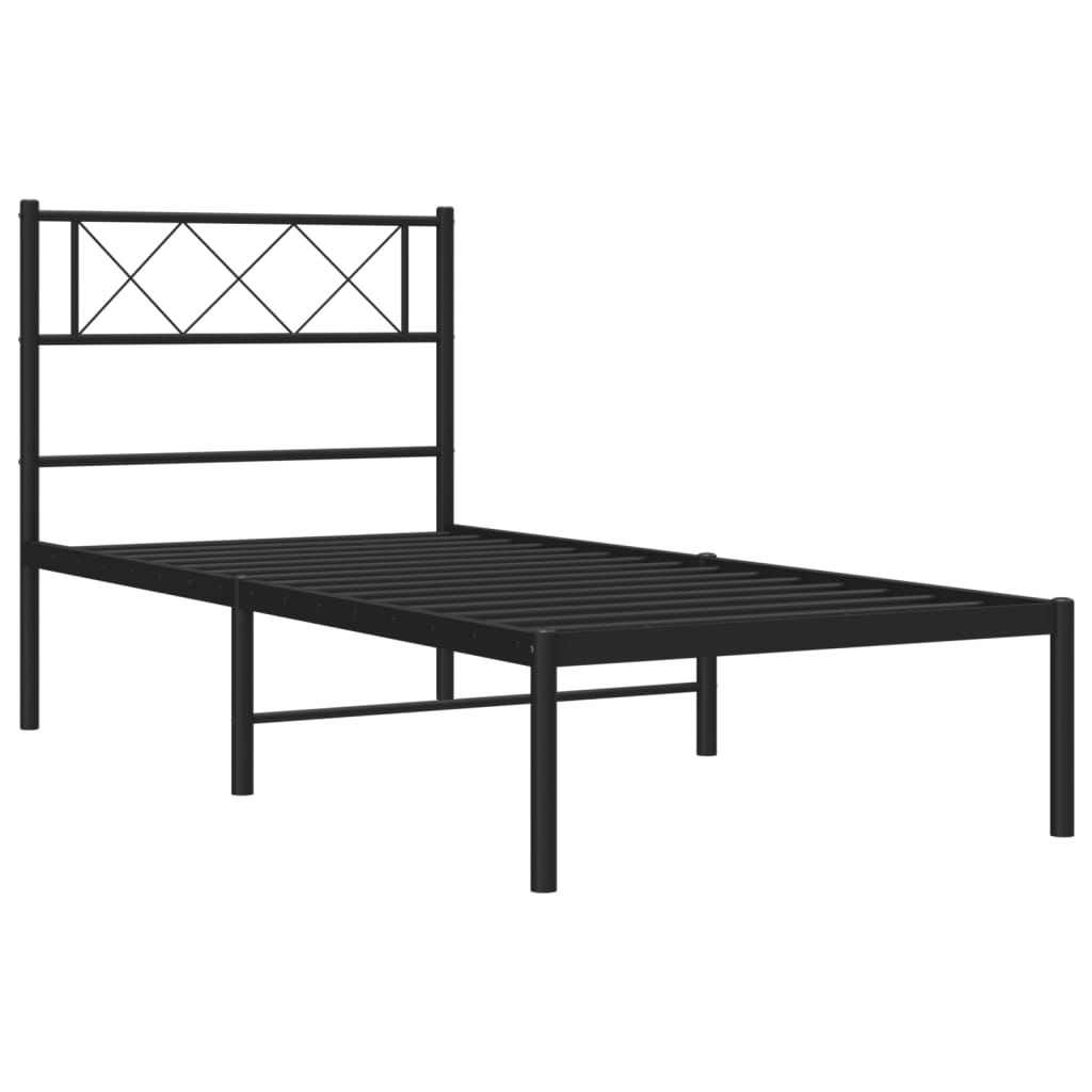 Metalni okvir za krevet s uzglavljem crni 75x190 cm