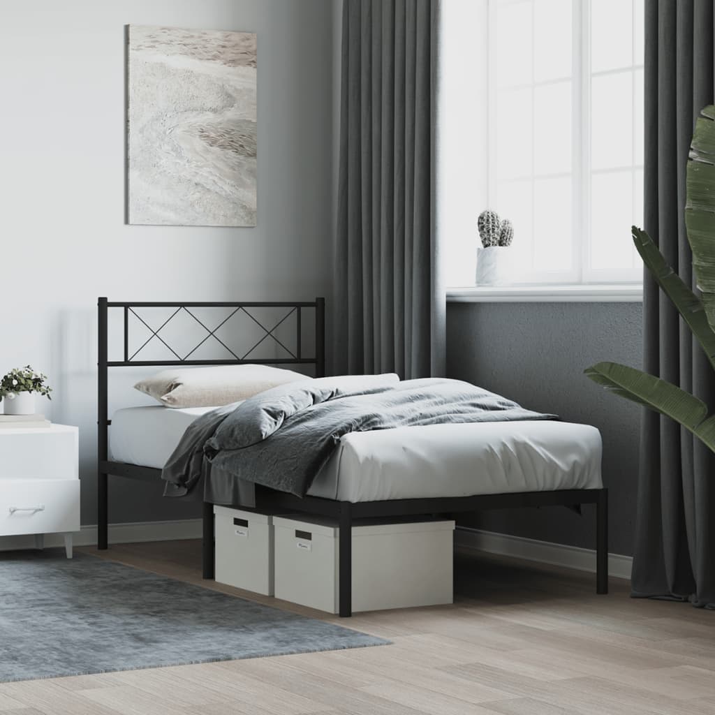 Metalni okvir za krevet s uzglavljem crni 75x190 cm