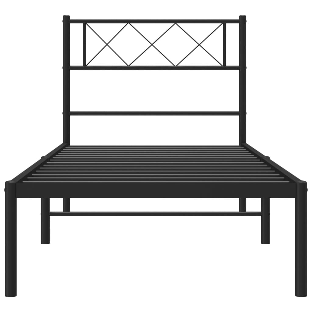 Metalni okvir za krevet s uzglavljem crni 80x200 cm