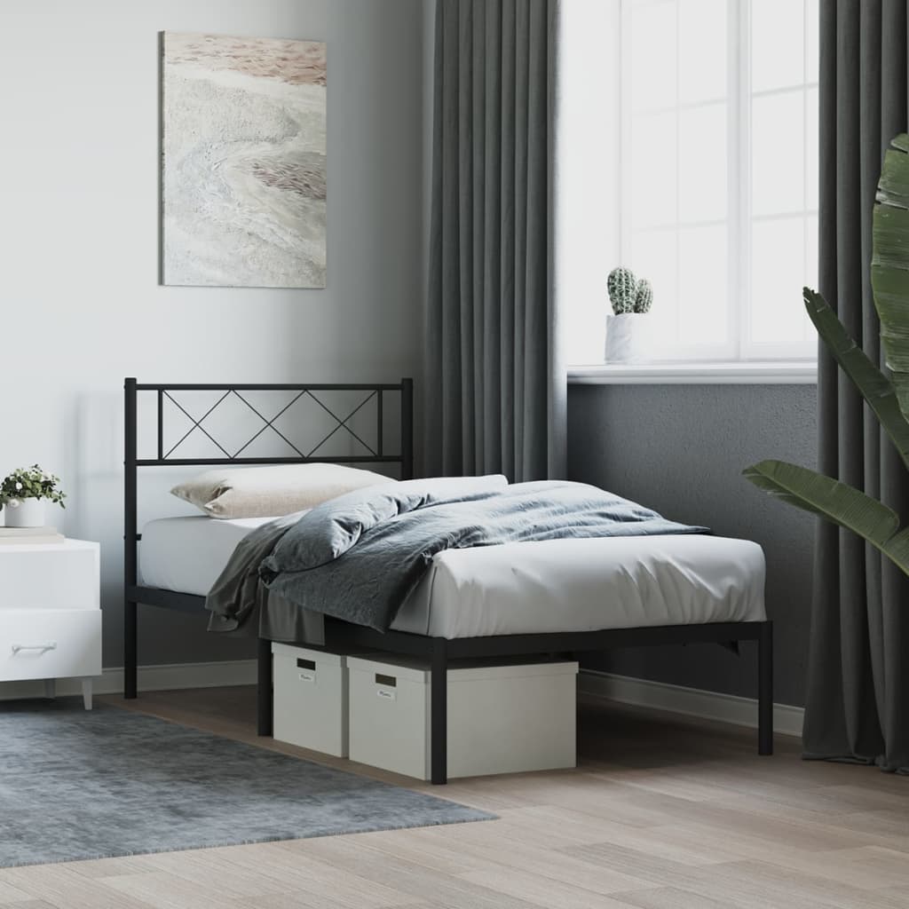 Metalni okvir za krevet s uzglavljem crni 80x200 cm