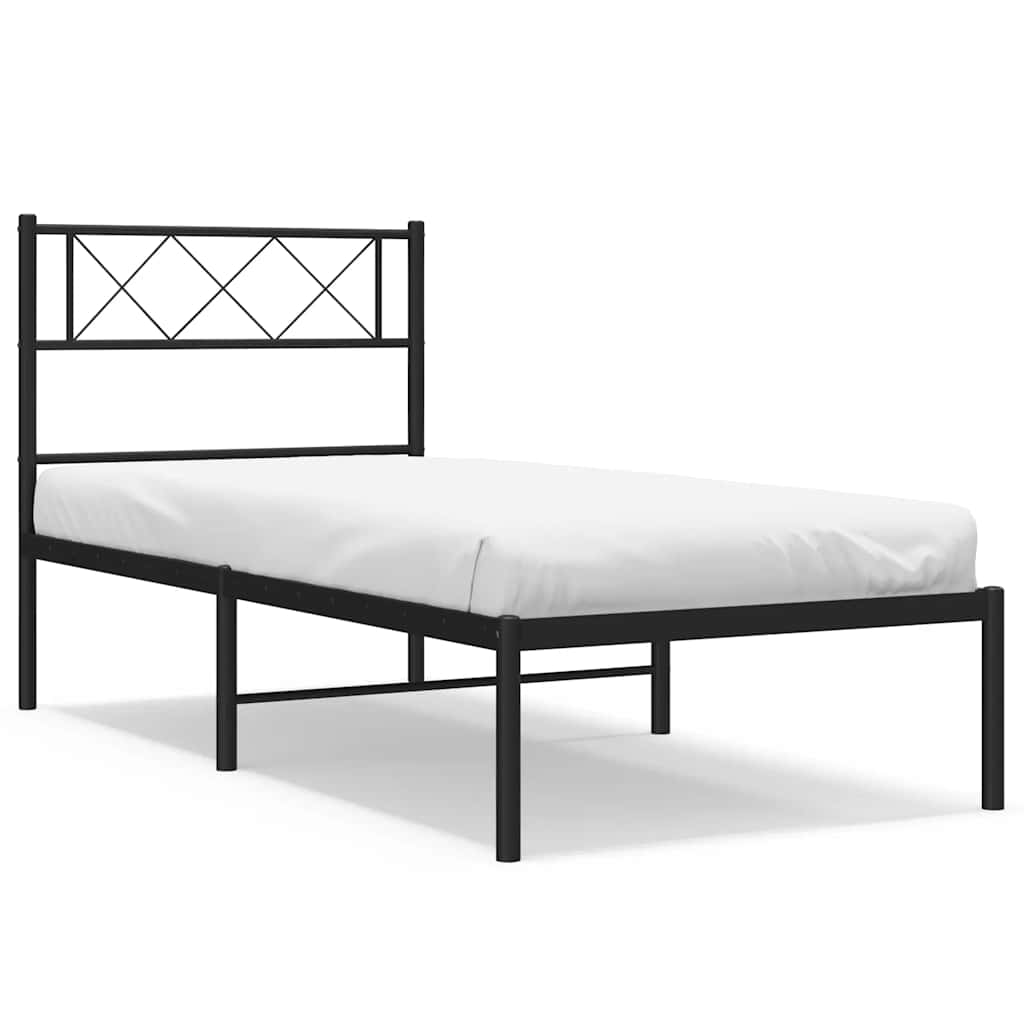 Metalni okvir za krevet s uzglavljem crni 100x190 cm