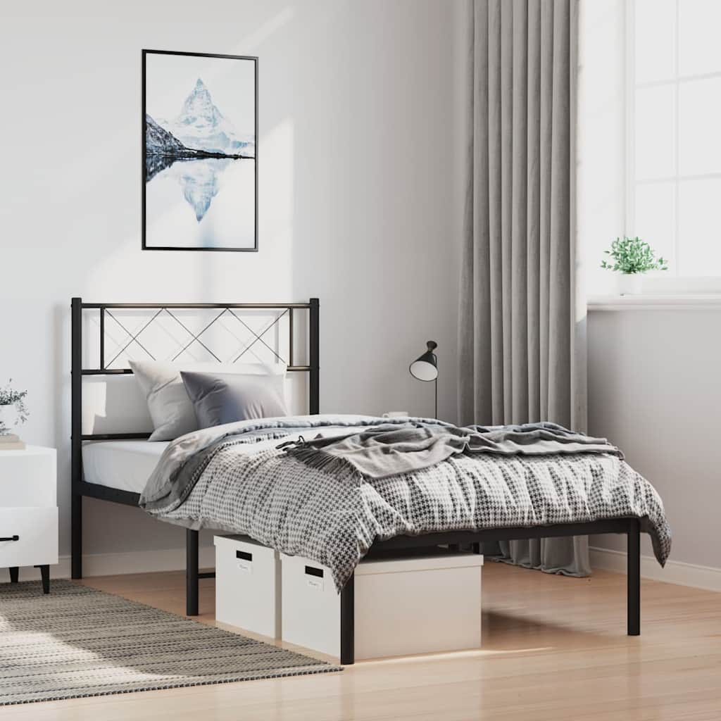 Metalni okvir za krevet s uzglavljem crni 100x190 cm