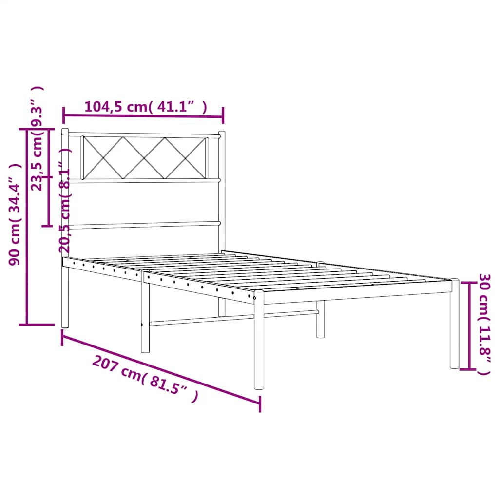 Metalni okvir za krevet s uzglavljem crni 100x200 cm