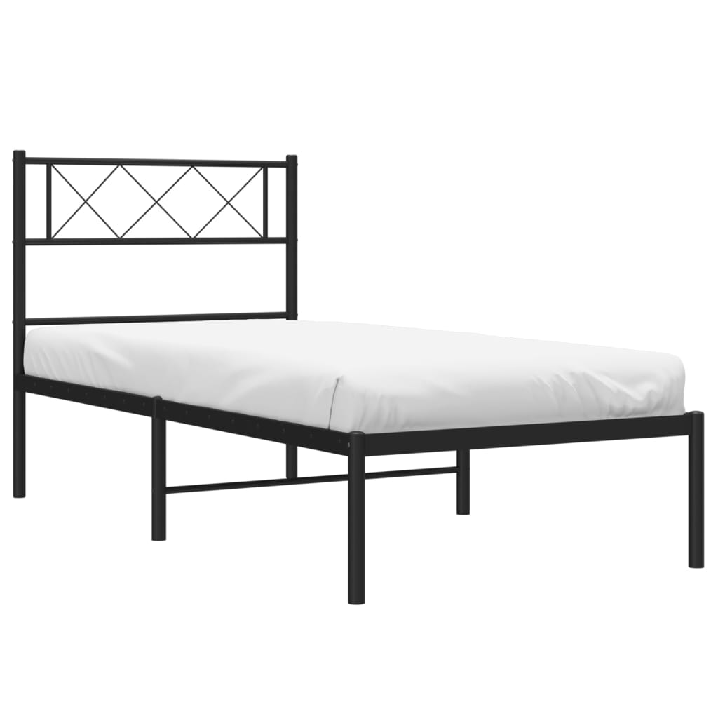 Metalni okvir za krevet s uzglavljem crni 107x203 cm