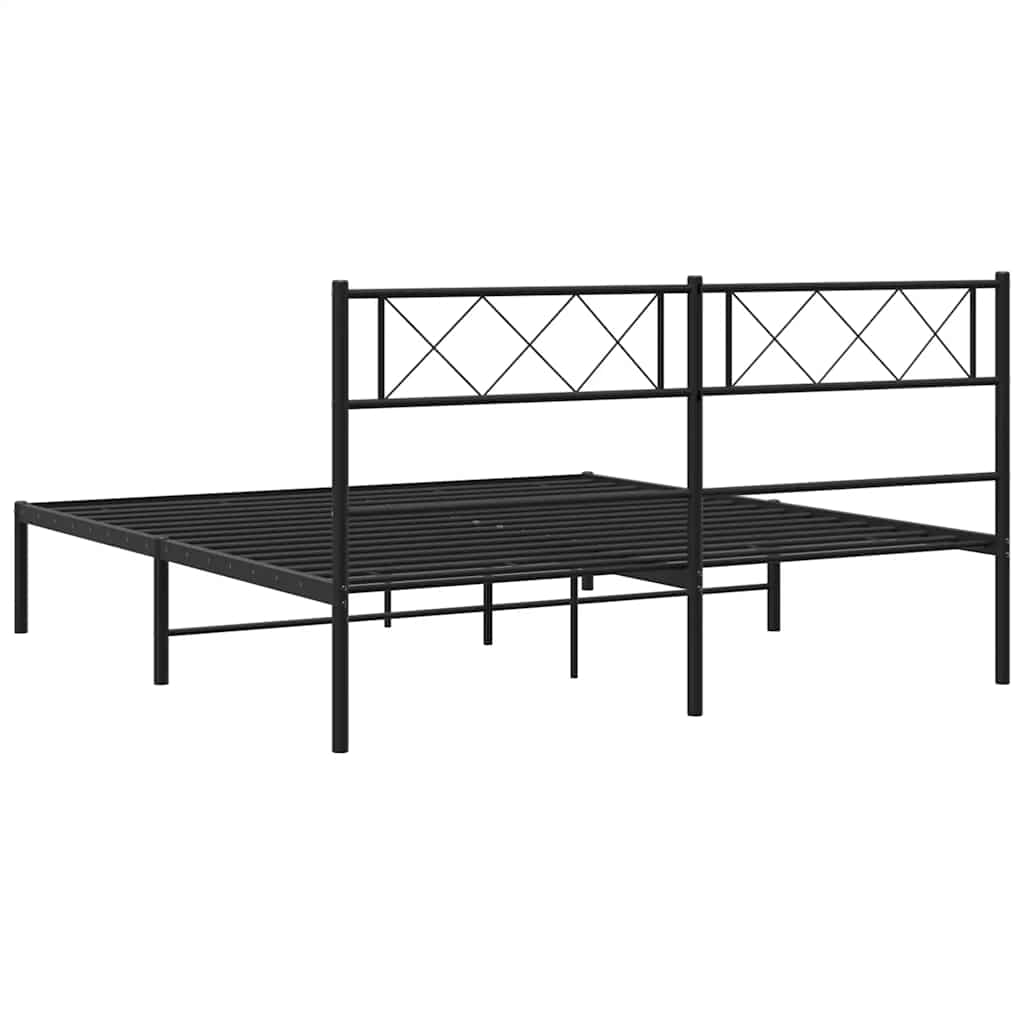 Metalni okvir za krevet s uzglavljem crni 135x190 cm