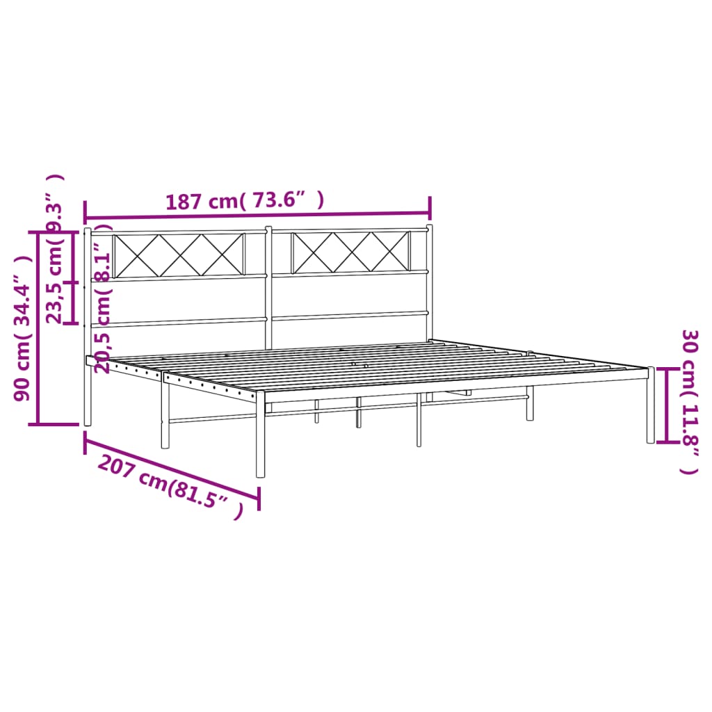 Metalni okvir za krevet s uzglavljem crni 180x200 cm