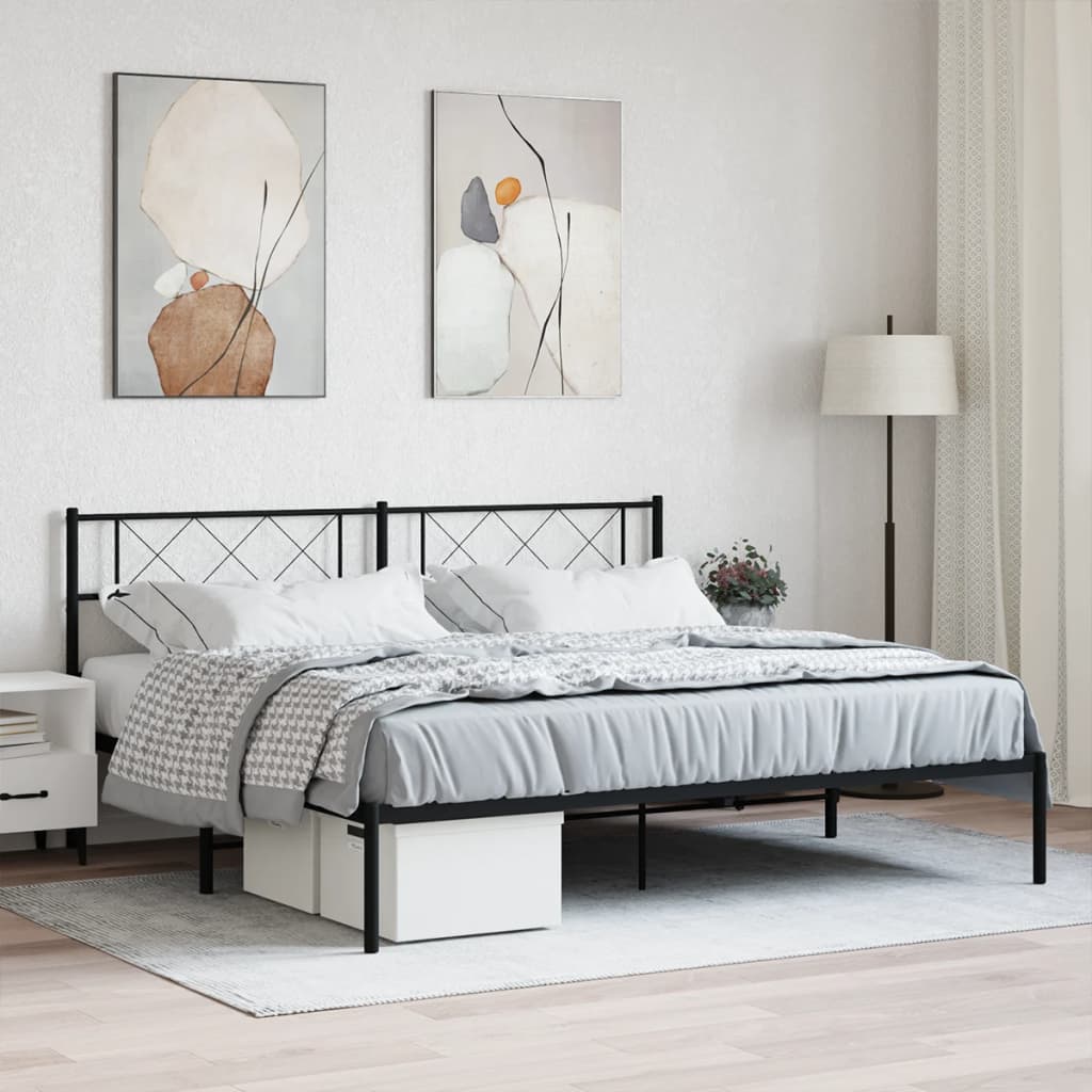 Metalni okvir za krevet s uzglavljem crni 180x200 cm