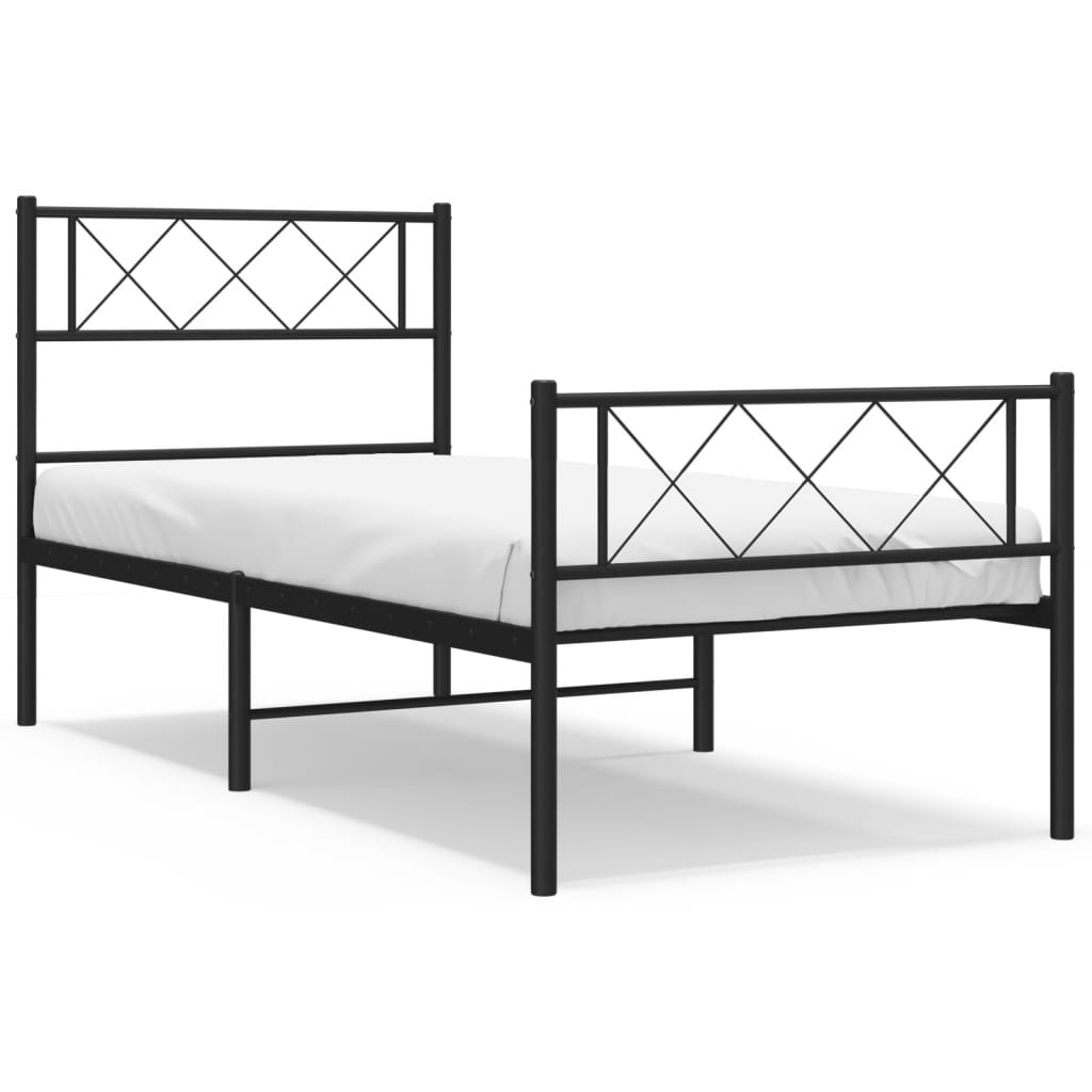 Metalni okvir kreveta uzglavlje i podnožje crni 75x190 cm