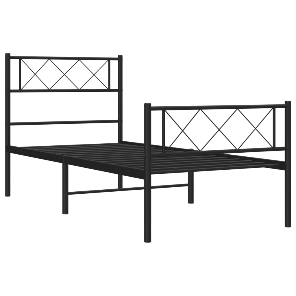 Metalni okvir kreveta uzglavlje i podnožje crni 75x190 cm