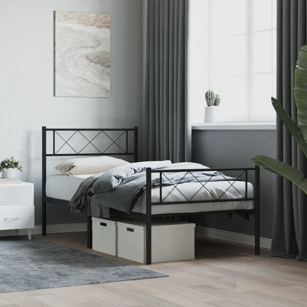 Metalni okvir kreveta uzglavlje i podnožje crni 75x190 cm