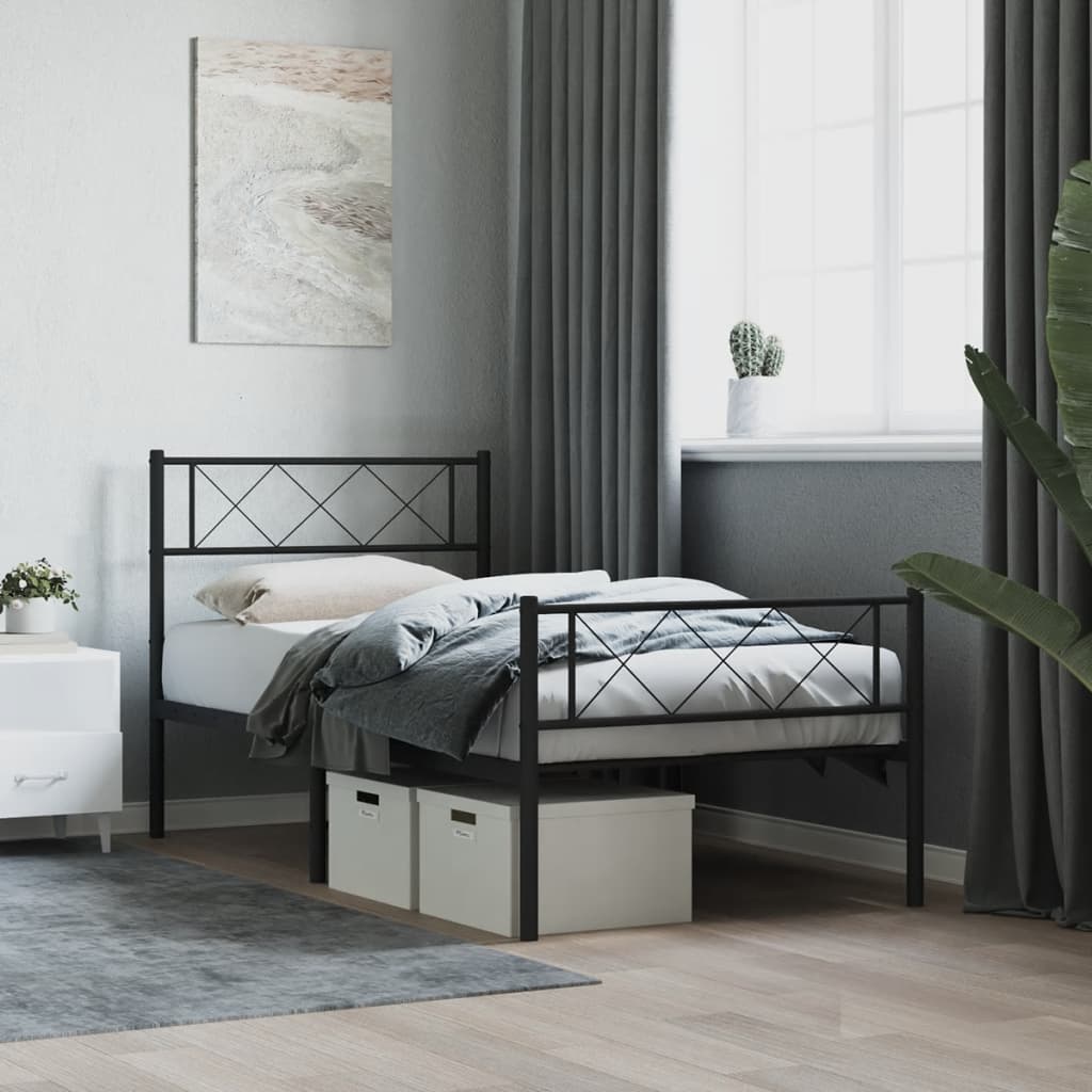 Metalni okvir kreveta uzglavlje i podnožje crni 90x190 cm
