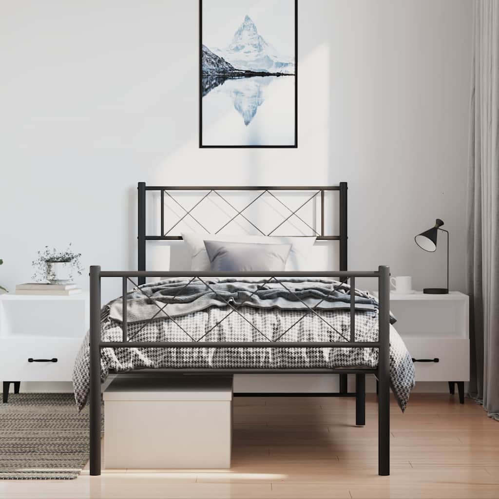 Metalni okvir kreveta uzglavlje i podnožje crni 100x190 cm