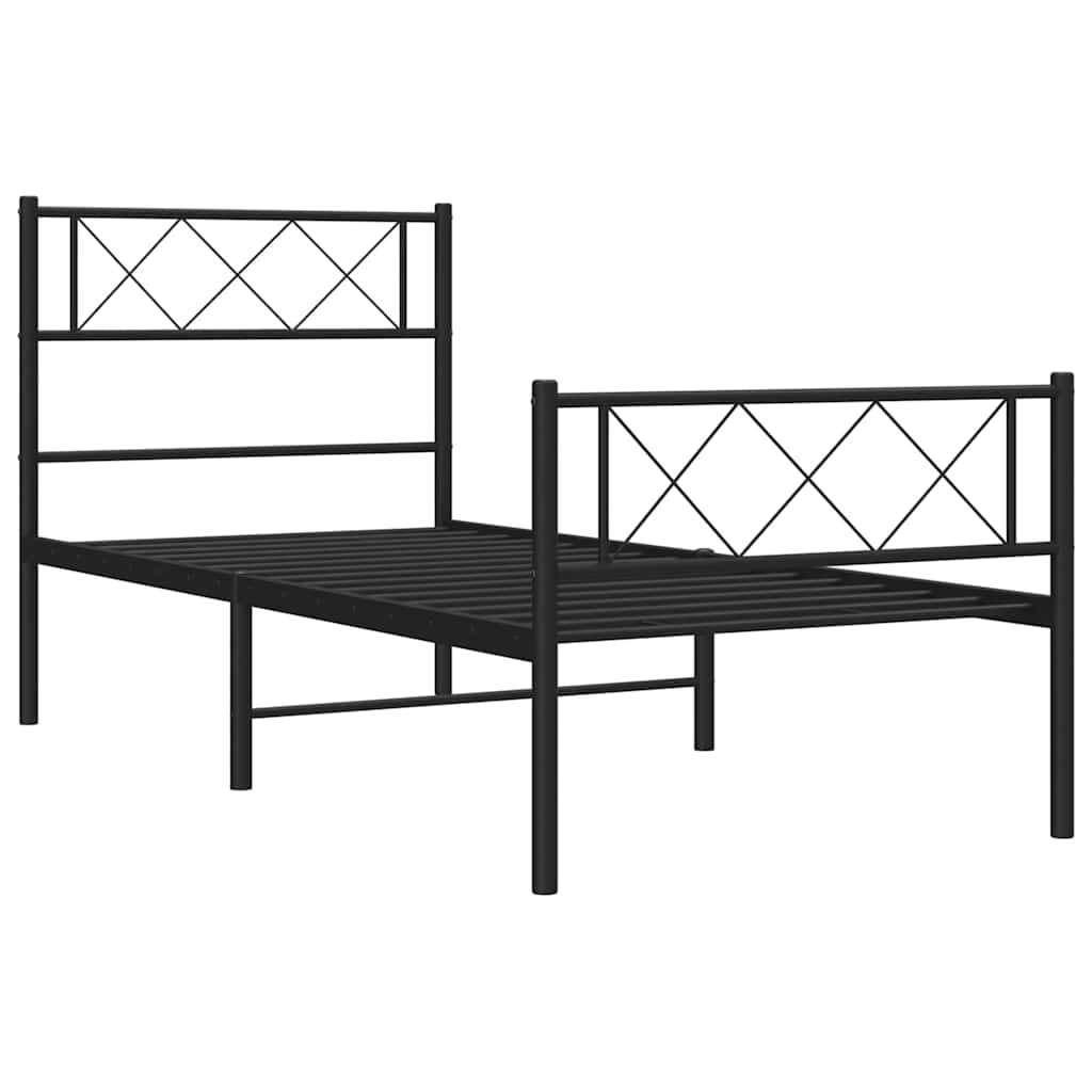Metalni okvir kreveta uzglavlje i podnožje crni 100x190 cm
