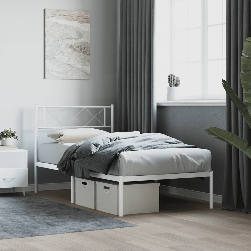 Metalni okvir za krevet s uzglavljem bijeli 80x200 cm