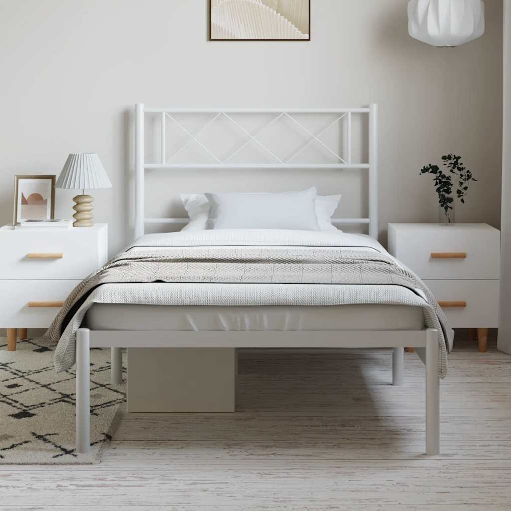 Metalni okvir za krevet s uzglavljem bijeli 100x190 cm