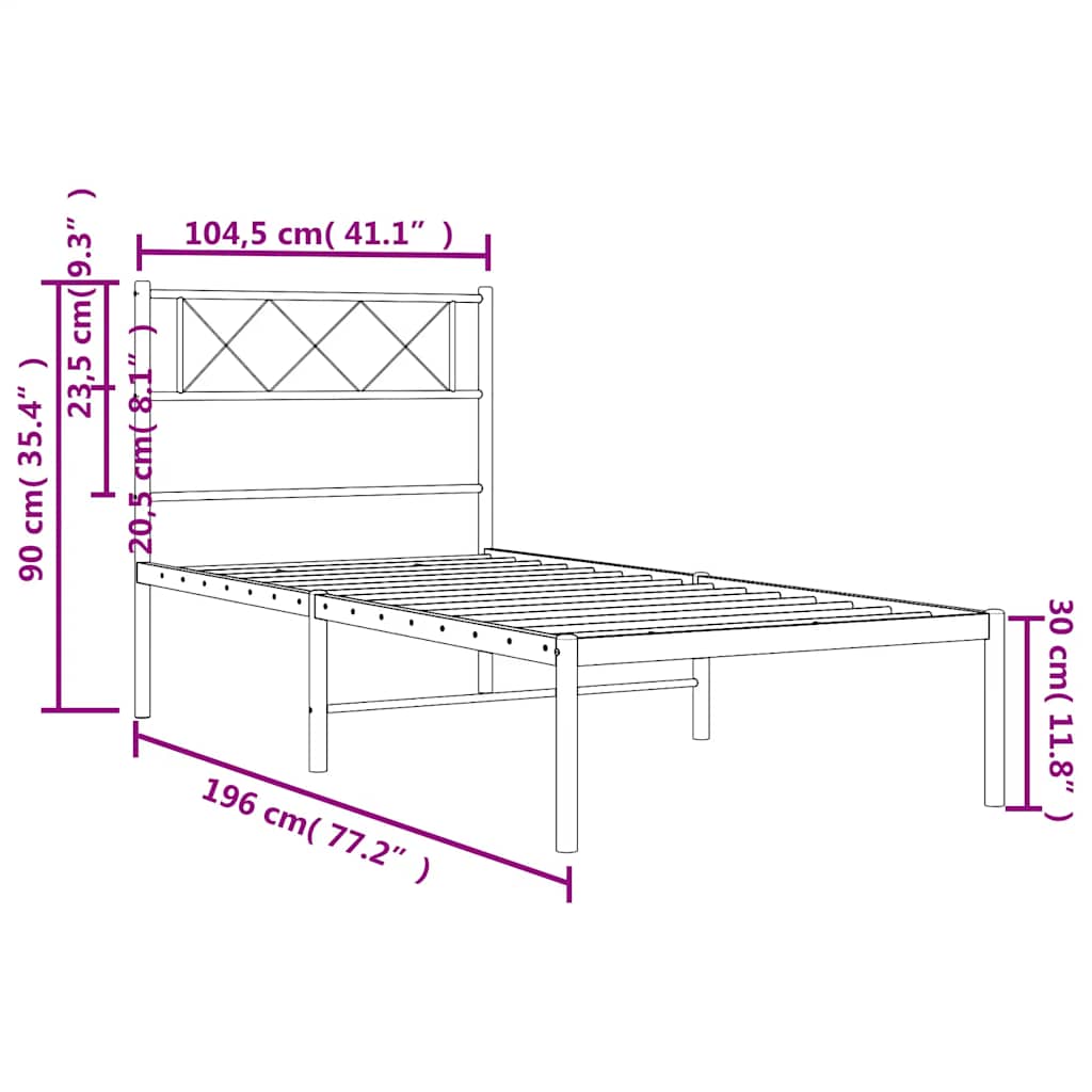 Metalni okvir za krevet s uzglavljem bijeli 100x190 cm