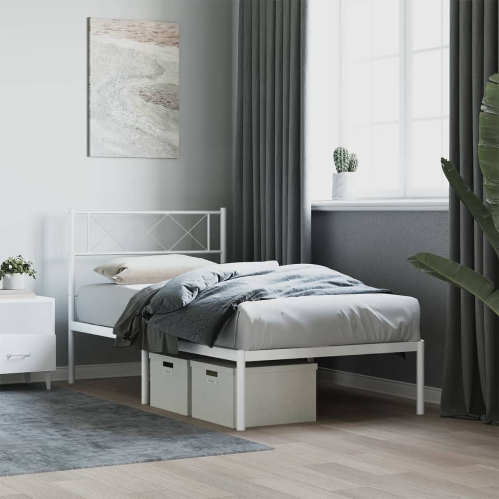 Metalni okvir za krevet s uzglavljem bijeli 107x203 cm