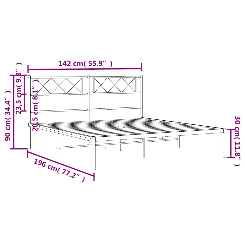 Metalni okvir za krevet s uzglavljem bijeli 135x190 cm