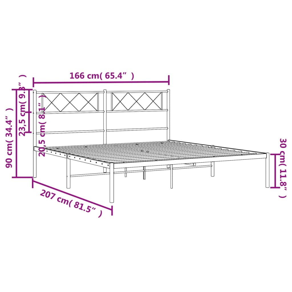 Metalni okvir za krevet s uzglavljem bijeli 160x200 cm