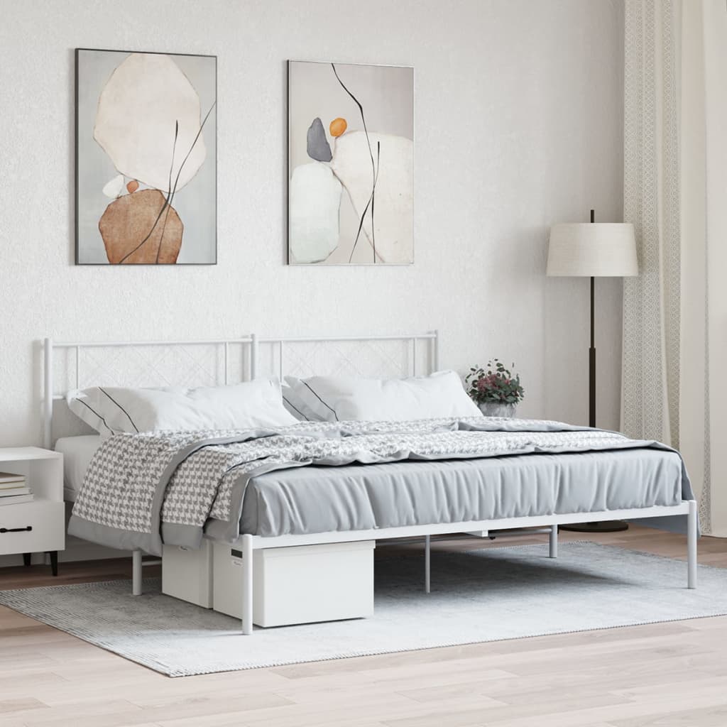 Metalni okvir za krevet s uzglavljem bijeli 180x200 cm