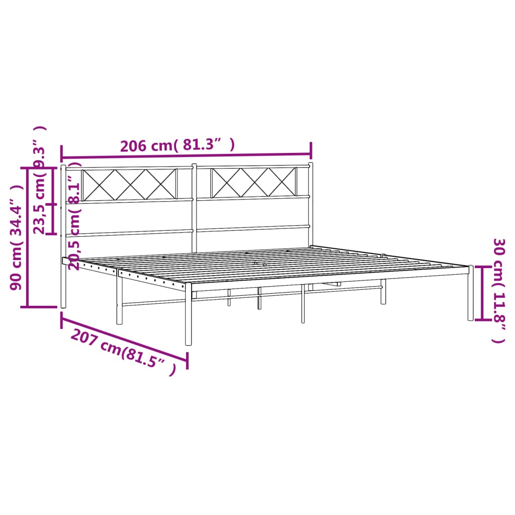 Metalni okvir za krevet s uzglavljem bijeli 200x200 cm