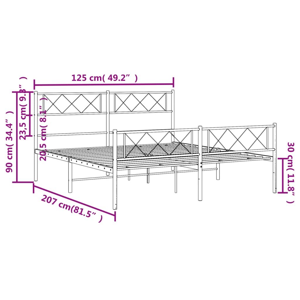 Metalni okvir kreveta uzglavlje i podnožje bijeli 120x200 cm