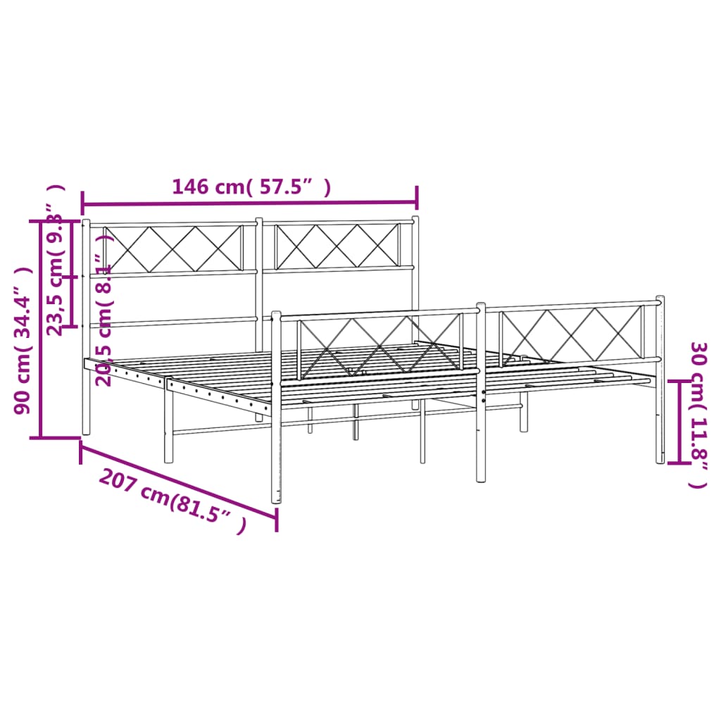Metalni okvir kreveta uzglavlje i podnožje bijeli 140x200 cm