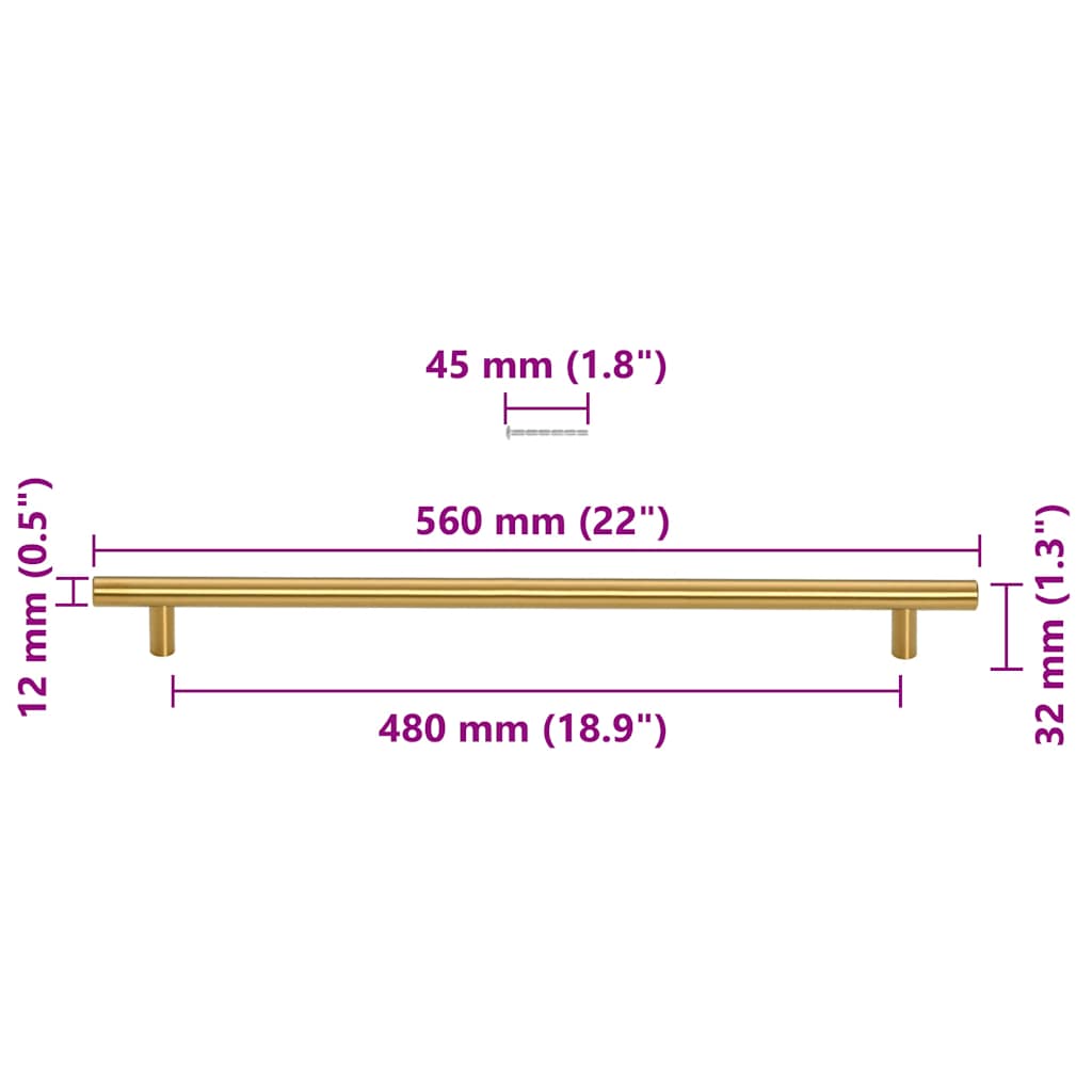 Ručke za ormarić 5 kom zlatne 480 mm od nehrđajućeg čelika