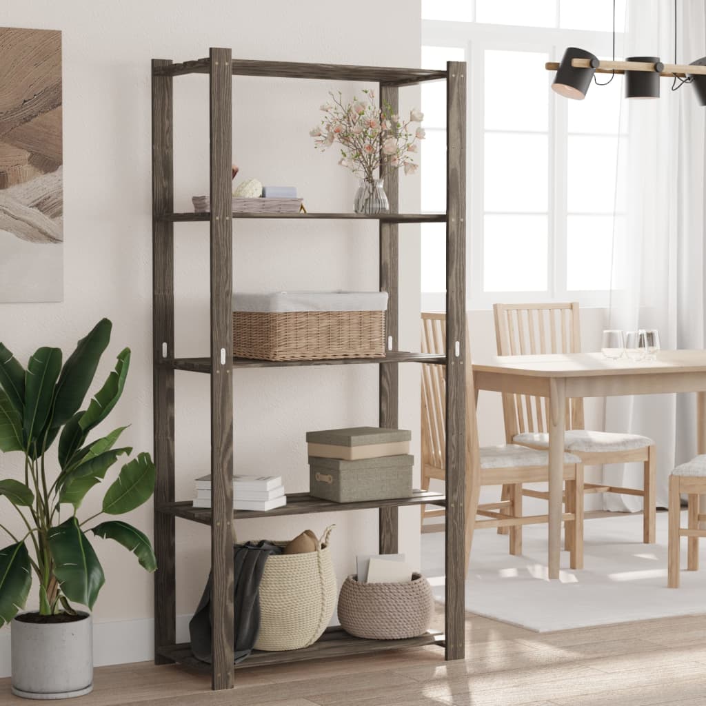 Stalak za pohranu 5 razina sivi 80x38x170 cm masivna borovina