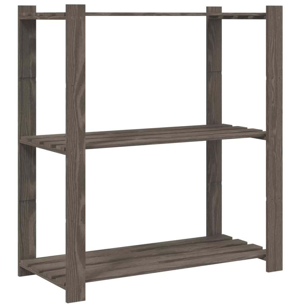 Stalak za pohranu 3 razina sivi 80x38x90 cm masivna borovina