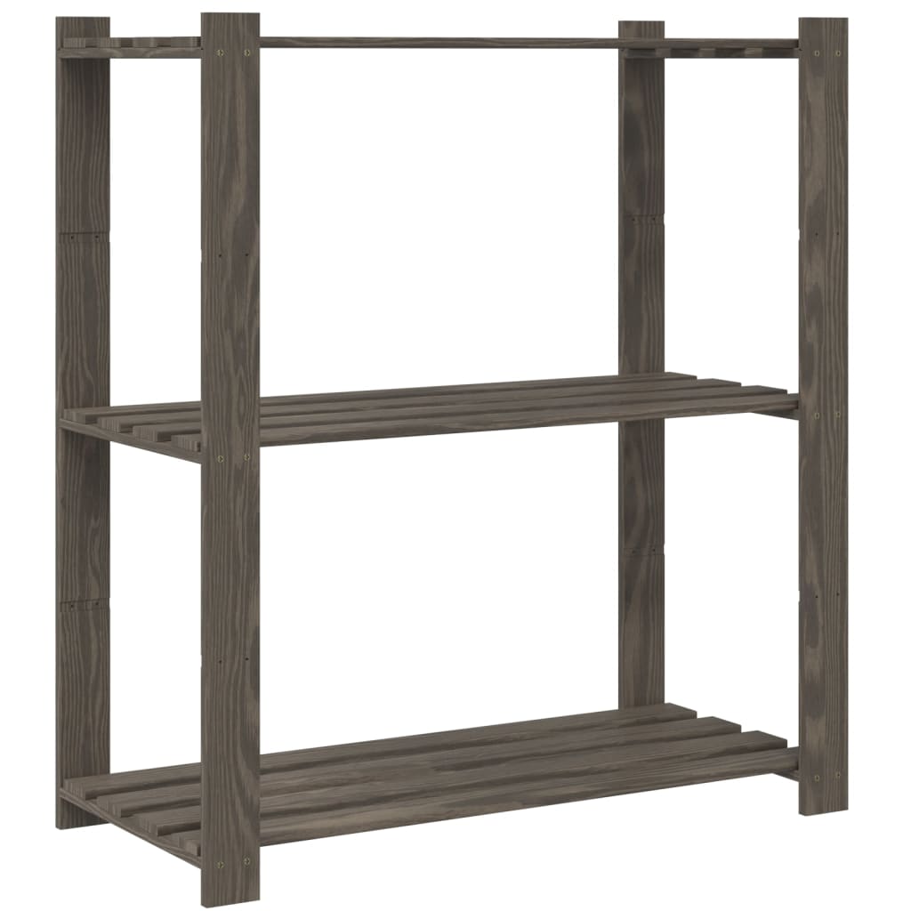 Stalak za pohranu 3 razina sivi 80x38x90 cm masivna borovina