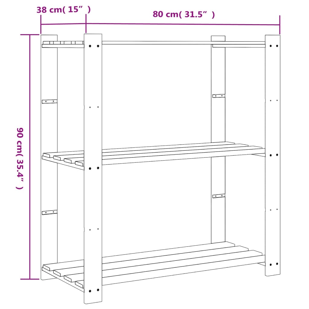 Stalak za pohranu 3 razina sivi 80x38x90 cm masivna borovina