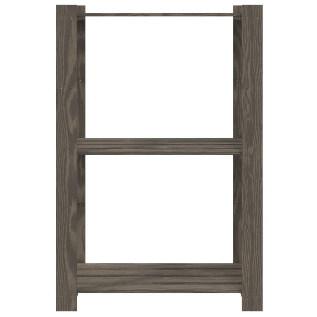Stalak za pohranu 3 razina sivi 60x38x90 cm masivna borovina